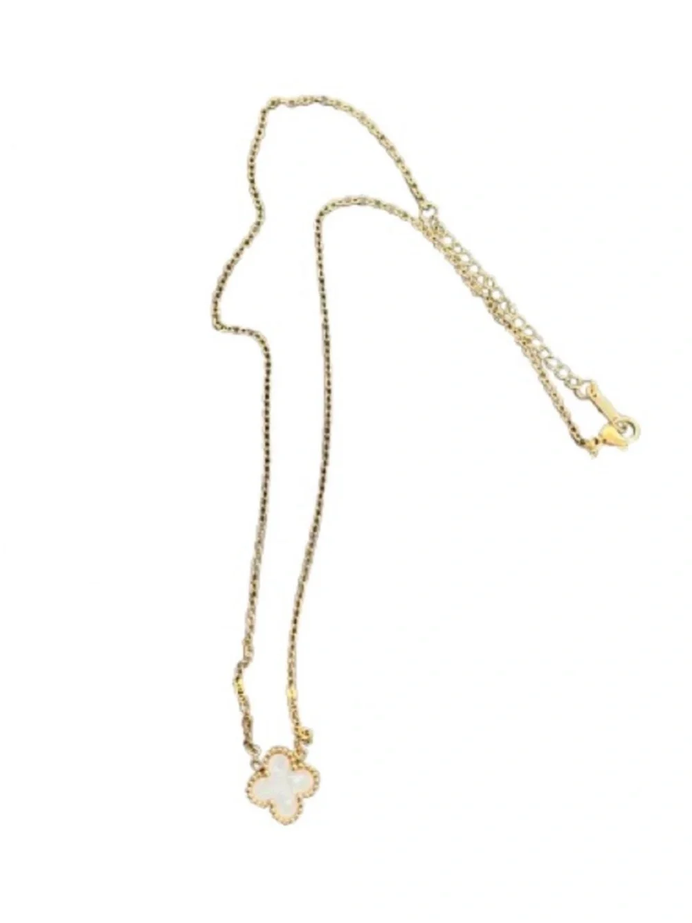 Gold Clover Pendant Necklace with White Mother-of-Pearl Accent - NWOT